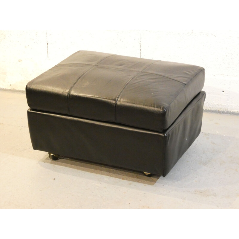 Vintage leather ottoman Roche Bobois 1970