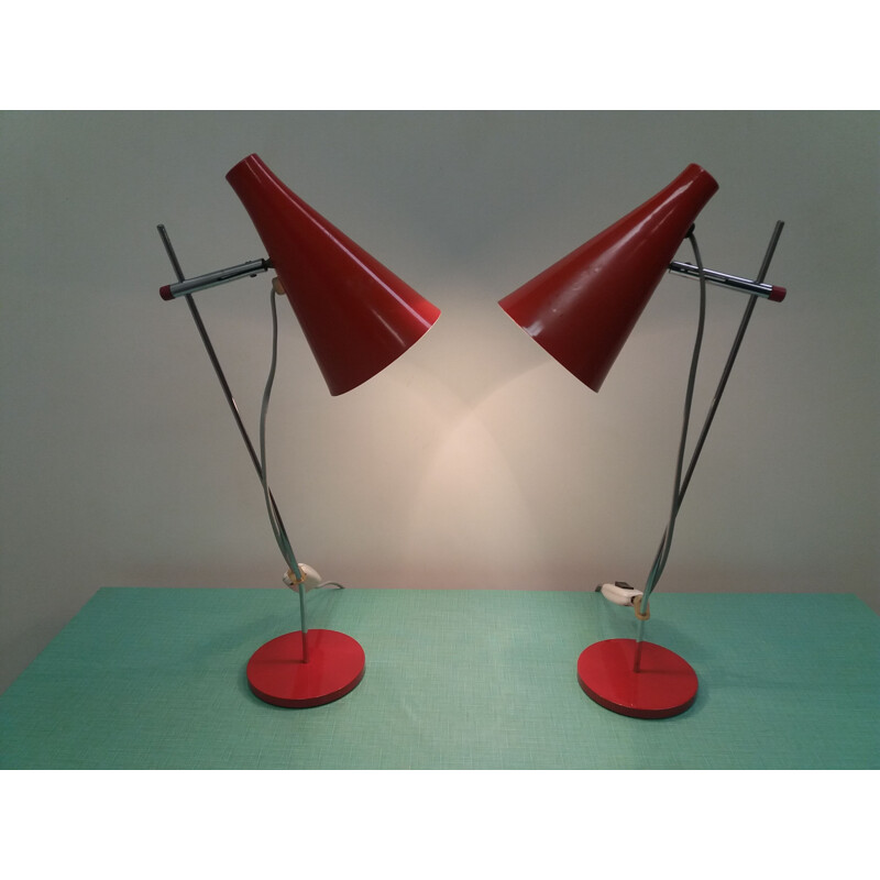 Vintage-Lampenpaar aus Metall, Tschechoslowakei 1960