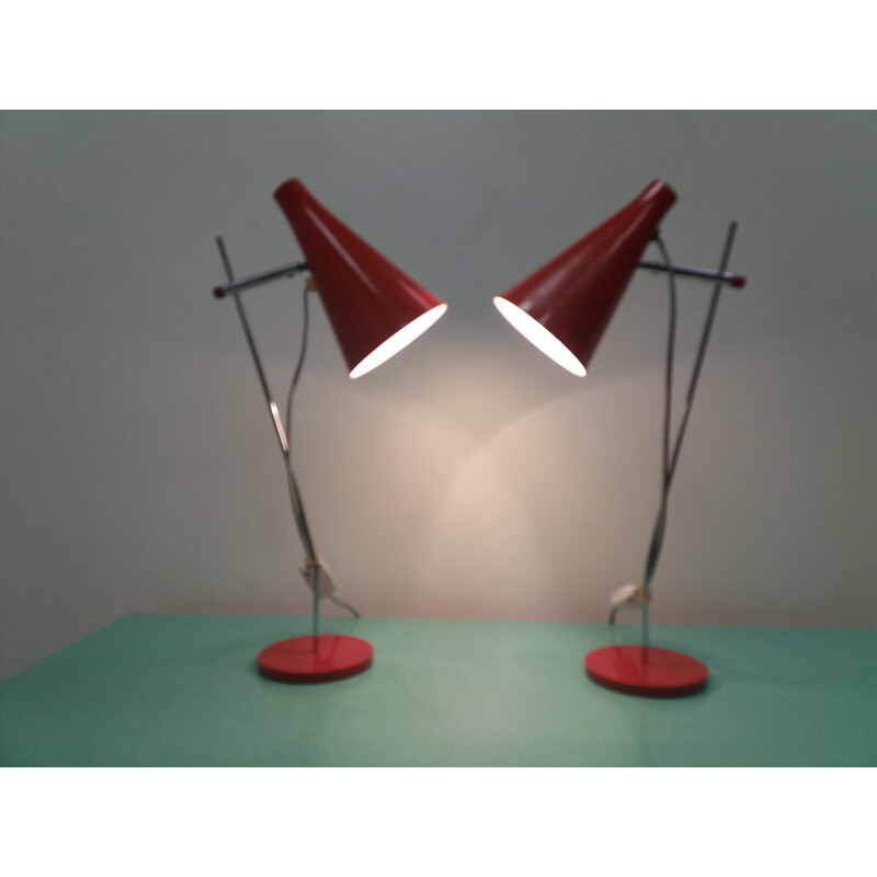 Pair of vintage metal lamps, Czechoslovakia 1960