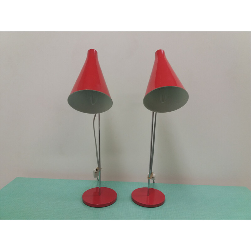 Pair of vintage metal lamps, Czechoslovakia 1960