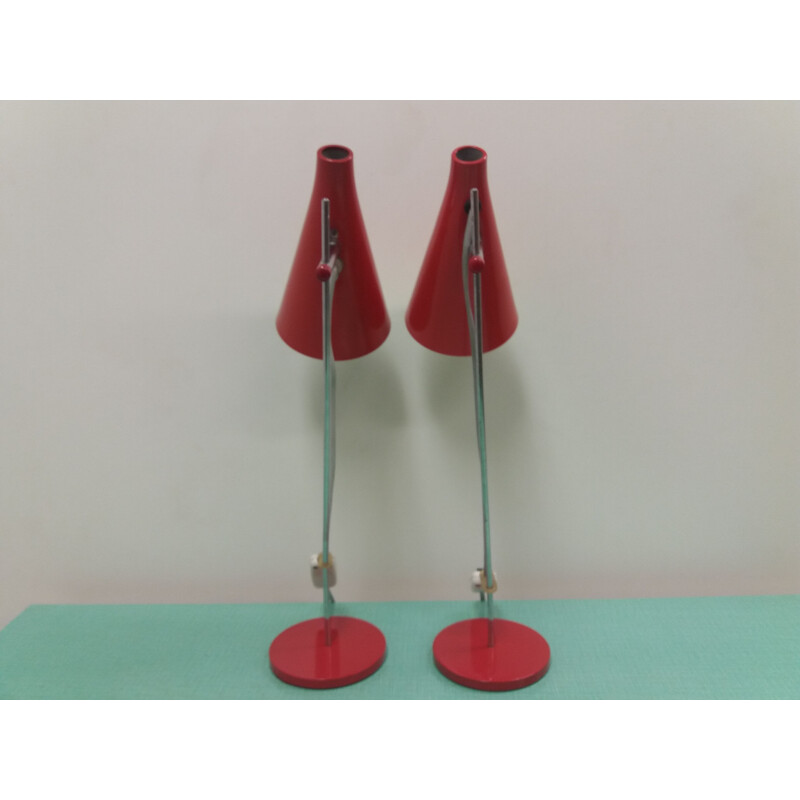 Pair of vintage metal lamps, Czechoslovakia 1960