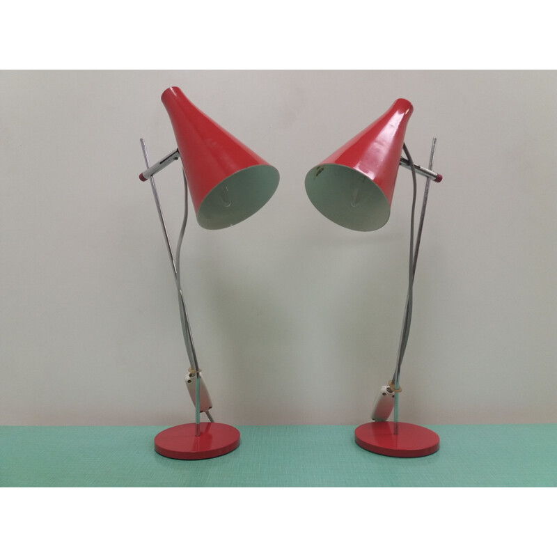 Pair of vintage metal lamps, Czechoslovakia 1960