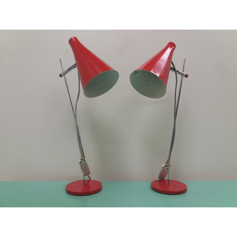 Vintage-Lampenpaar aus Metall, Tschechoslowakei 1960