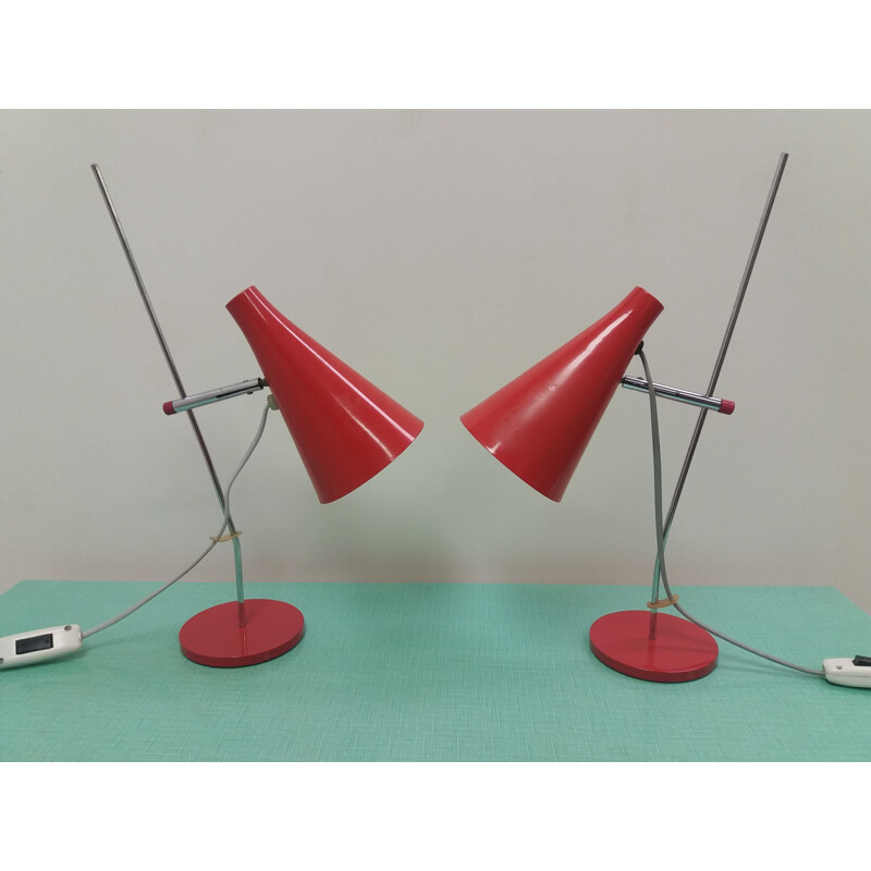 Pair of vintage metal lamps, Czechoslovakia 1960