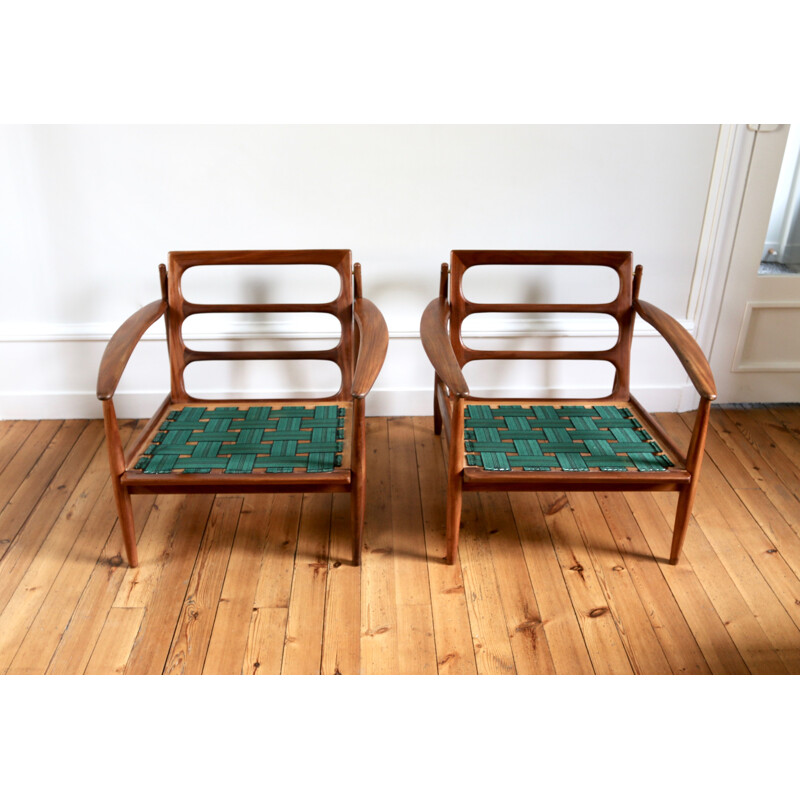 Paire de fauteuils vintage en teck Grete Jjalk, Scandinavie 1960