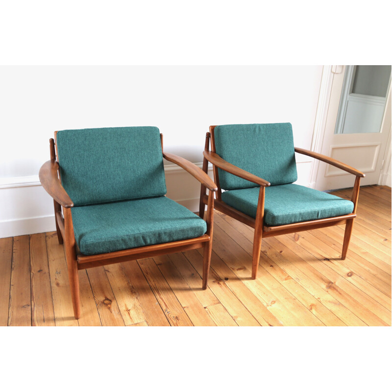 Pair of vintage teak armchairs Grete Jjalk, Scandinavia 1960