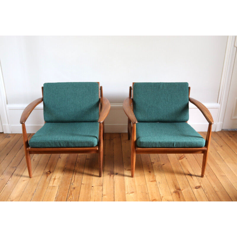 Pair of vintage teak armchairs Grete Jjalk, Scandinavia 1960