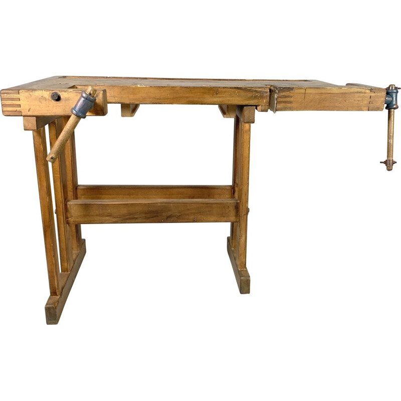 Vintage oak workbench, Czechoslovakia 1950