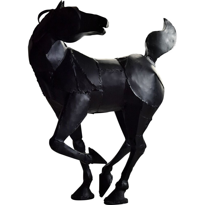 Vintage black welded iron horse sculpture by Lida Boonstra, 1998