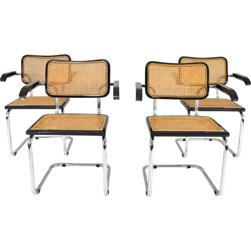 Set of 4 vintage chairs Cesca B64 by Marcel Breuer, Italy 1970