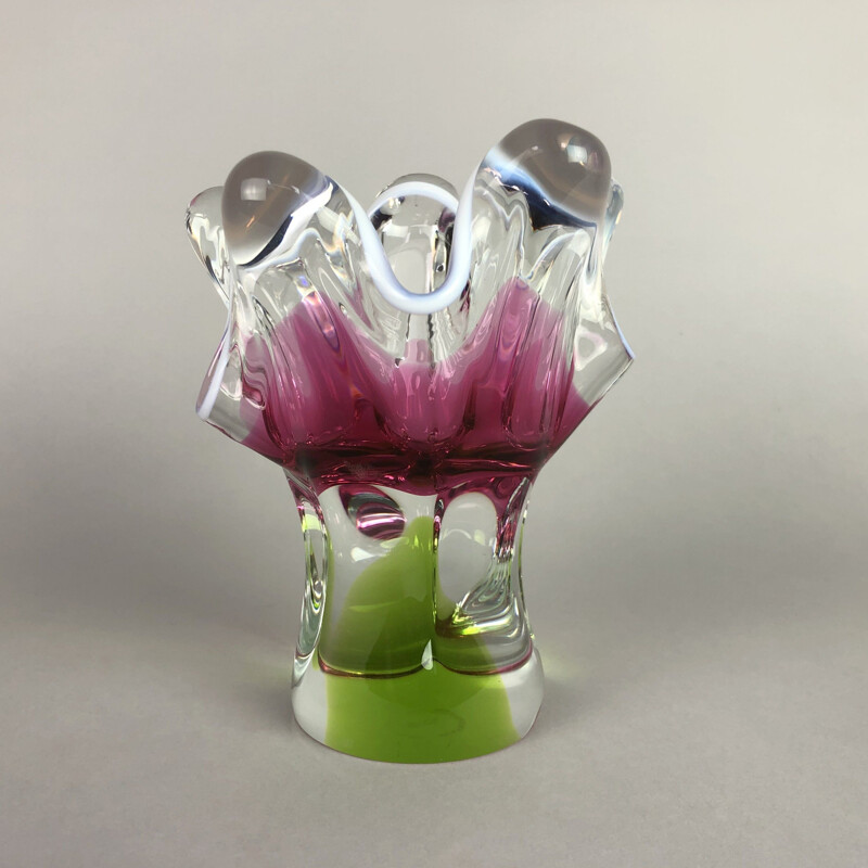 Vintage glass vase by Josef Hospodka for the Chribska glass factory 1960