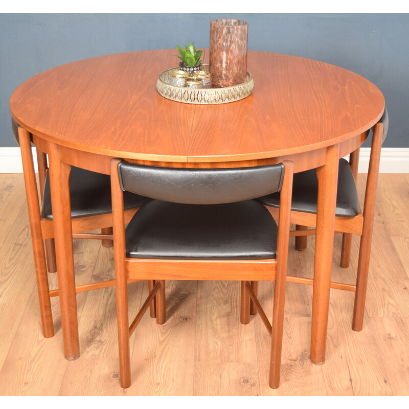 Vintage round table and 4 chairs in teak McIntosh, 1960