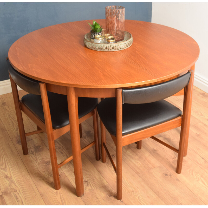 Vintage round table and 4 chairs in teak McIntosh, 1960