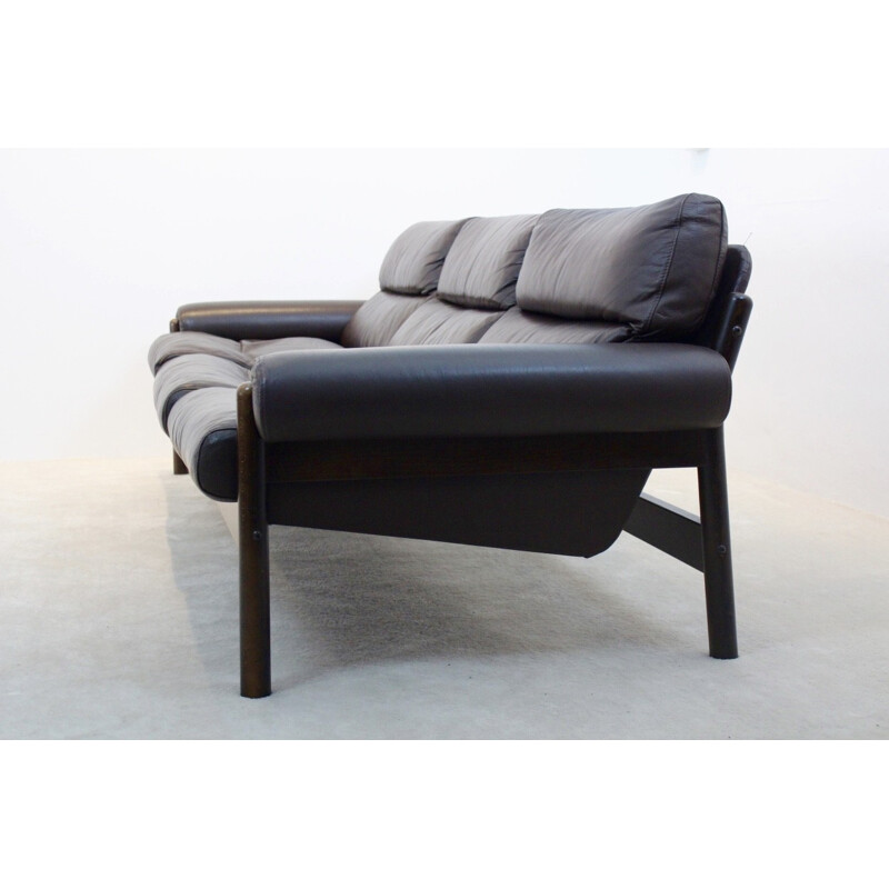 Canapé scandinave 3 places en cuir marron - 1970 