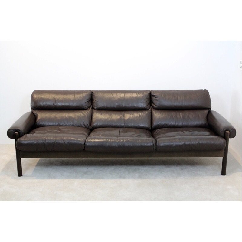 Scandinavian 3-seater sofa in brown leather - 1970s 