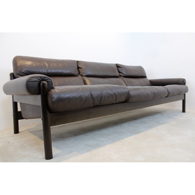 Scandinavian 3-seater sofa in brown leather - 1970s 