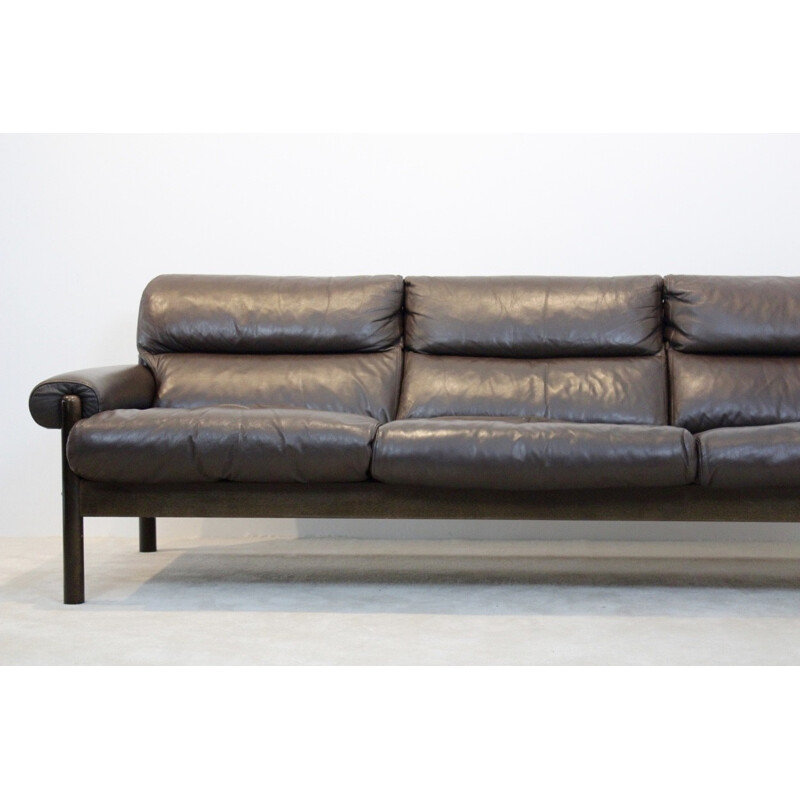 Scandinavian 3-seater sofa in brown leather - 1970s 