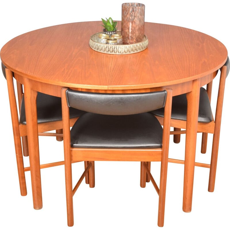 Vintage round table and 4 chairs in teak McIntosh, 1960