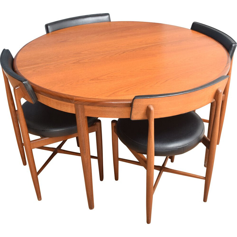 Table ronde vintage et 4 chaises en teck G Plan 1960