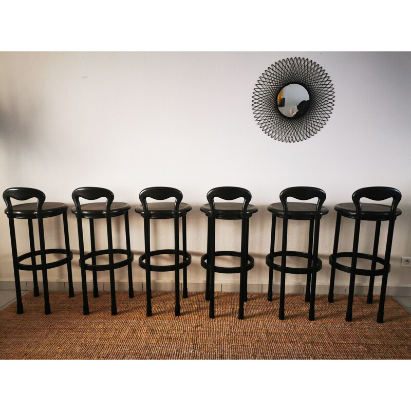 Set of 6 vintage bar stools 1980