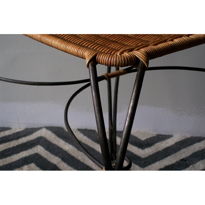 Vintage rattan and black iron Scandinavian wine table