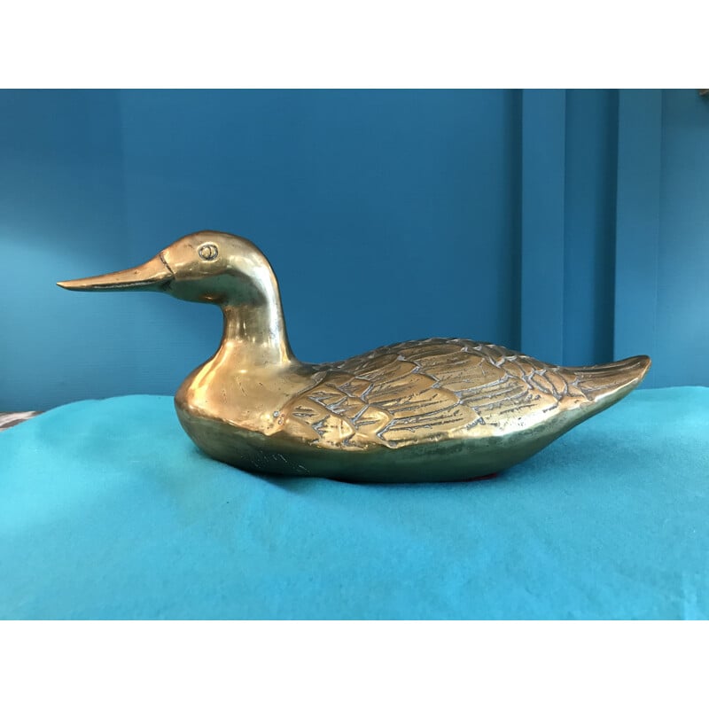 Vintage gold plated brass duck deco