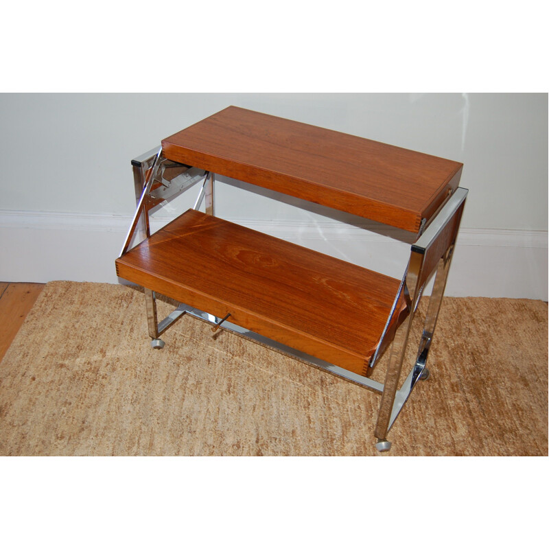 Vintage Teak Chrome metamorphic trolley table 1970