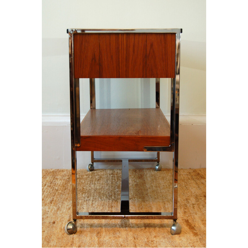 Vintage Teak Chrome metamorphic trolley table 1970