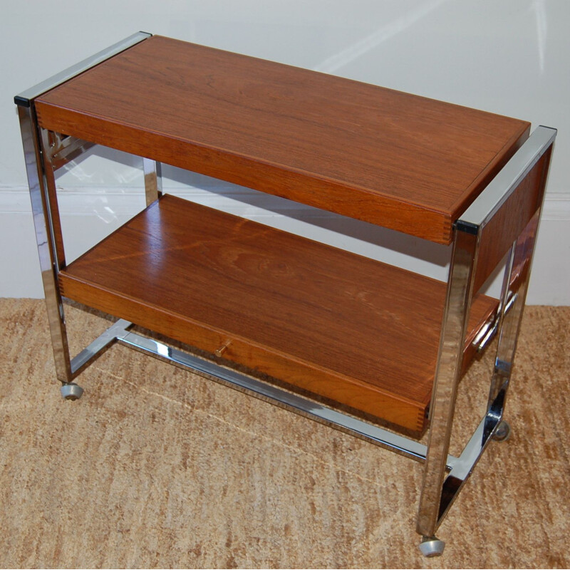 Vintage Teak Chrome metamorphic trolley table 1970