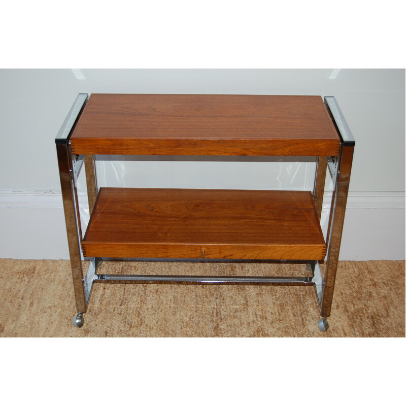 Vintage Teak Chrome metamorphic trolley table 1970