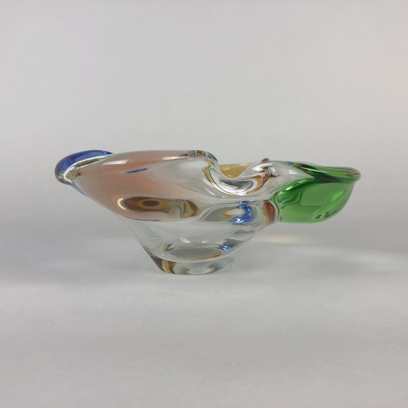 Vintage colored glass ashtray by Frantisek Zemek for Mstisov glassworks, Czechoslovakia 1960