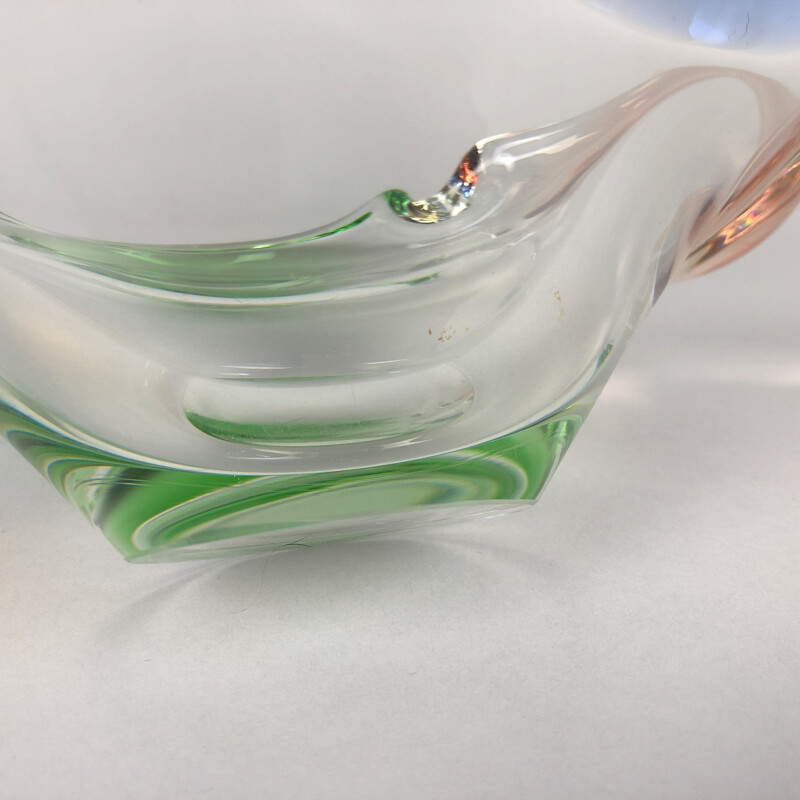 Vintage colored glass ashtray by Frantisek Zemek for Mstisov glassworks, Czechoslovakia 1960