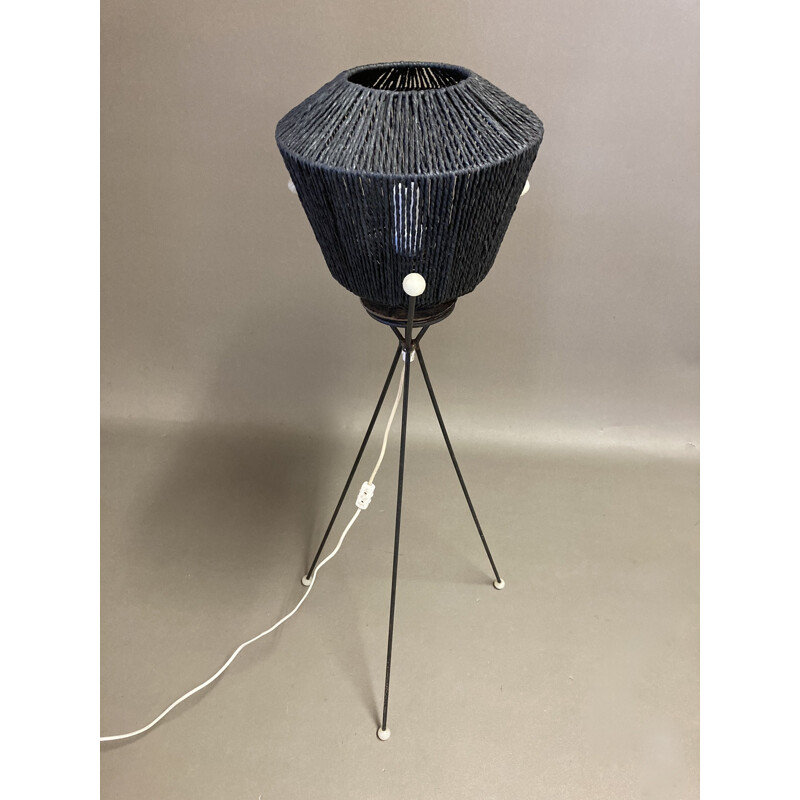 Lampadaire tripode vintage noir 1950