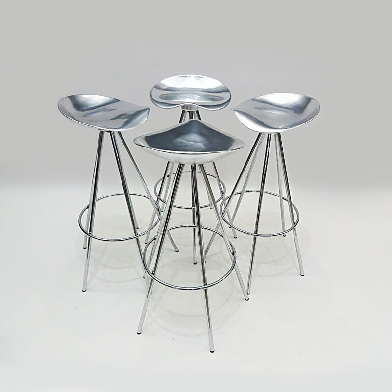 4 vintage bar stools in chrome and aluminium by Pepe Cortes, Spain