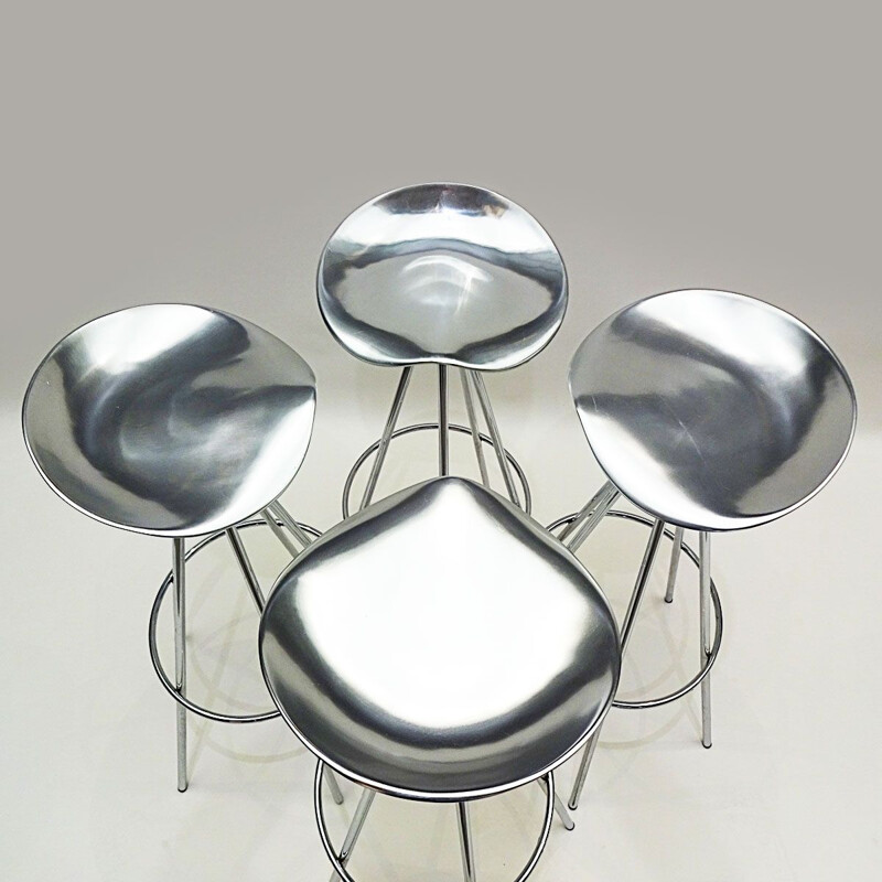 4 vintage bar stools in chrome and aluminium by Pepe Cortes, Spain