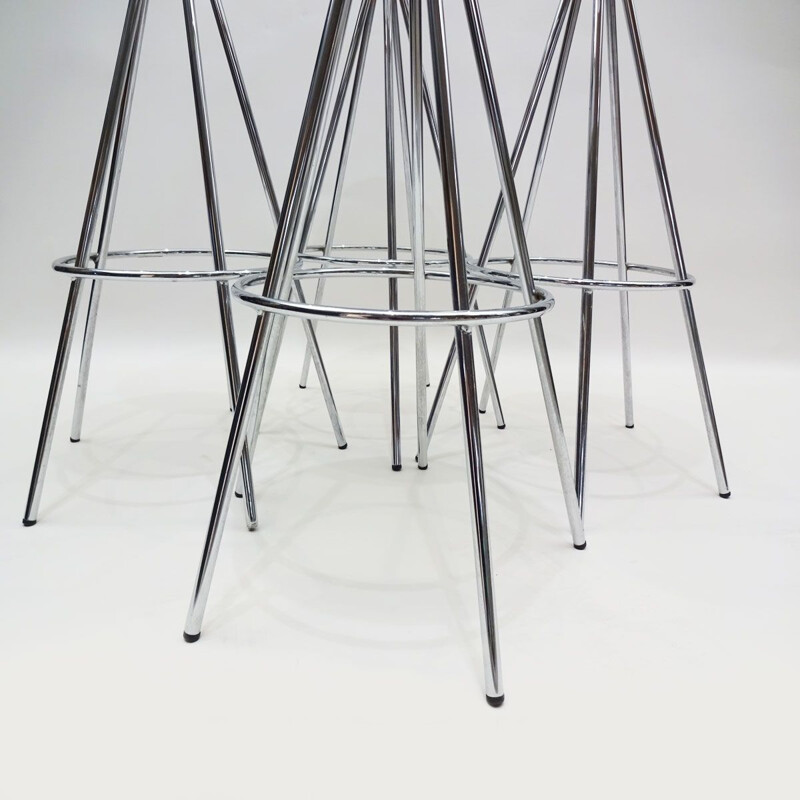 4 vintage bar stools in chrome and aluminium by Pepe Cortes, Spain