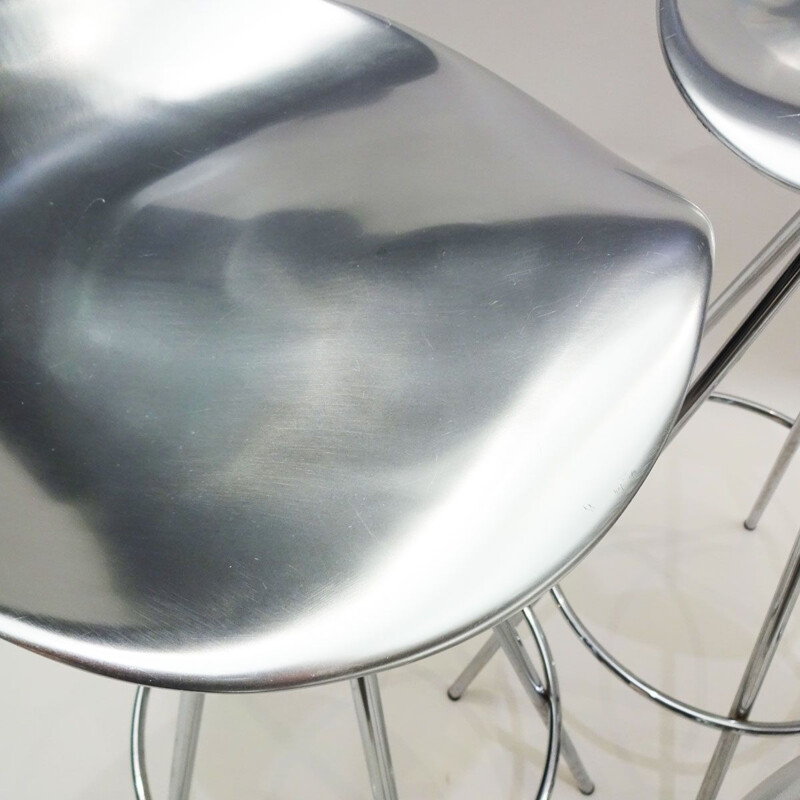 4 vintage bar stools in chrome and aluminium by Pepe Cortes, Spain