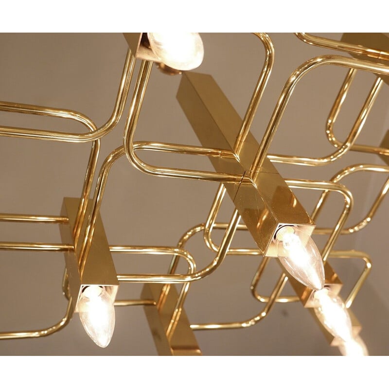 Vintage Gaetano Sciolari Brass Chandelier with 13 Luminous Points, 1970