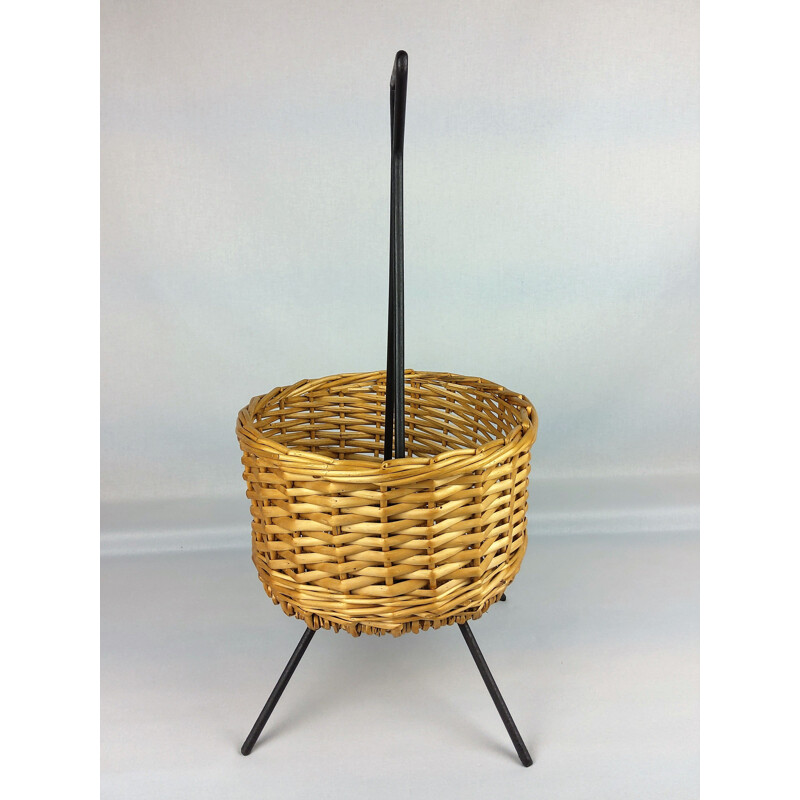 Vintage black lacquered metal basket, 1960