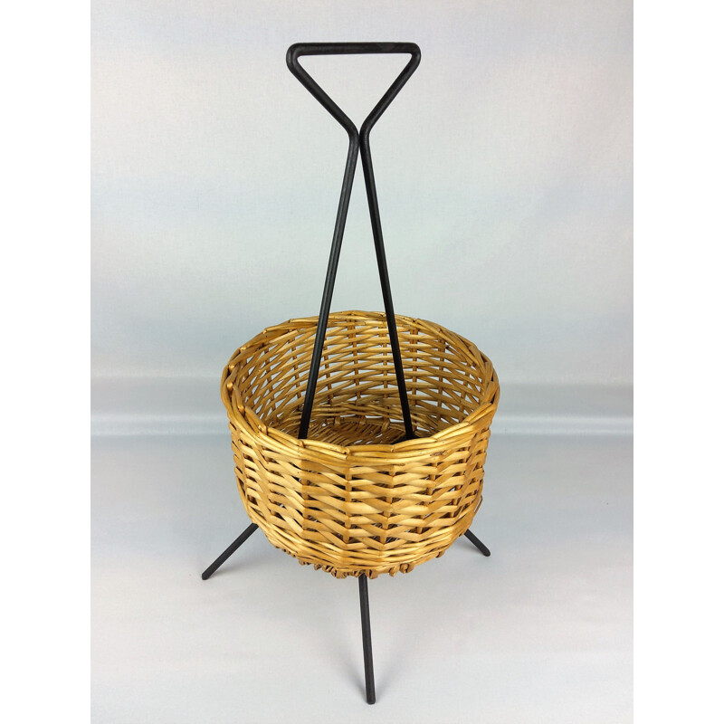 Vintage black lacquered metal basket, 1960