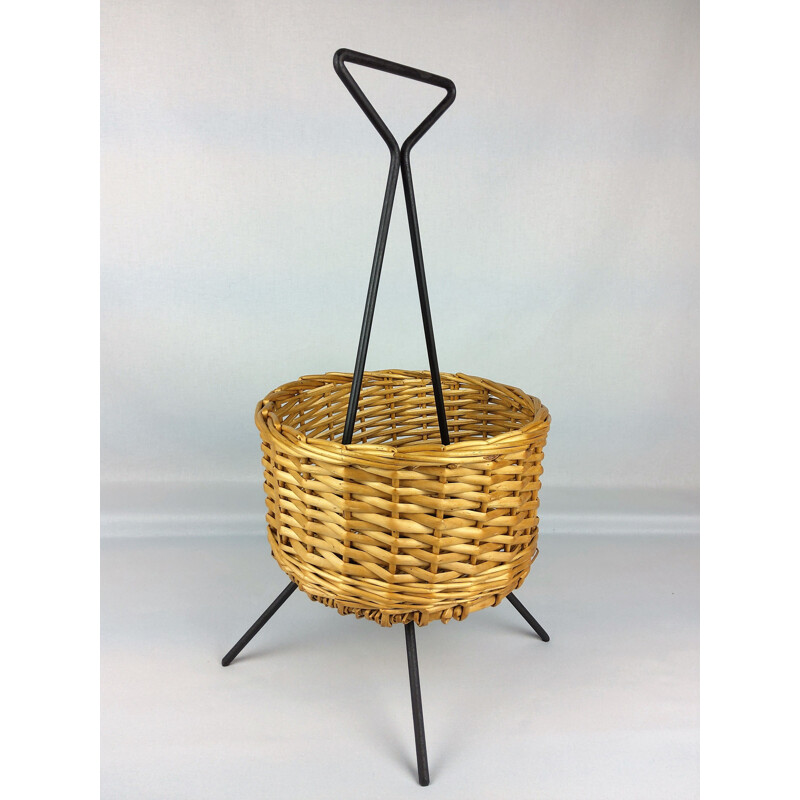 Cesta vintage de metal lacado negro, 1960