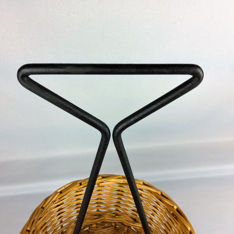 Vintage black lacquered metal basket, 1960