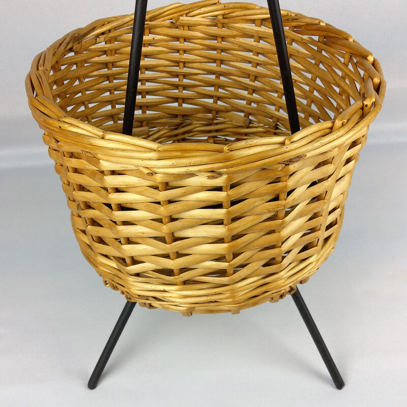 Vintage black lacquered metal basket, 1960