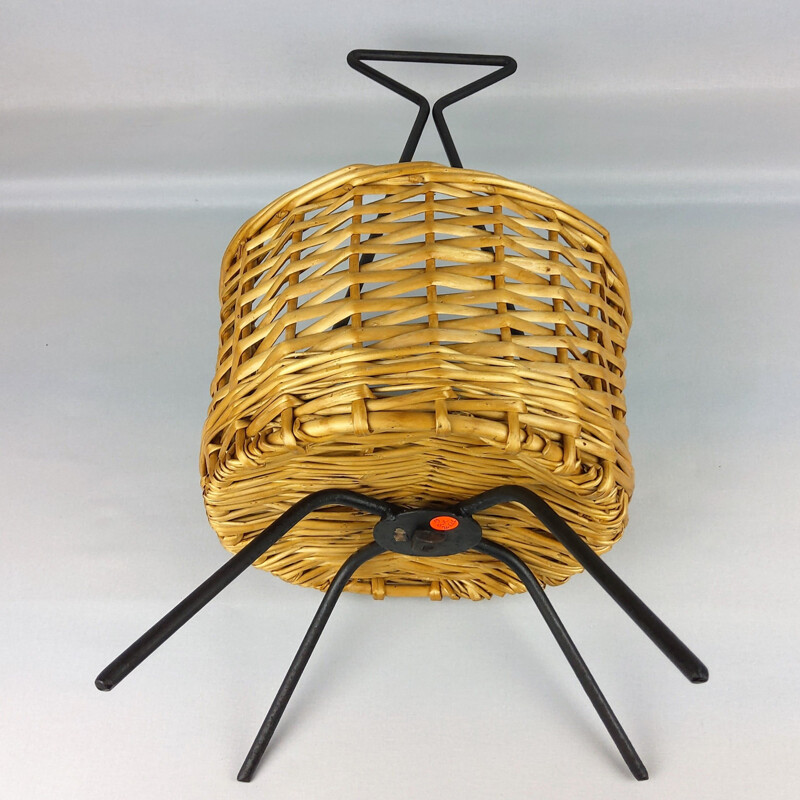 Vintage black lacquered metal basket, 1960