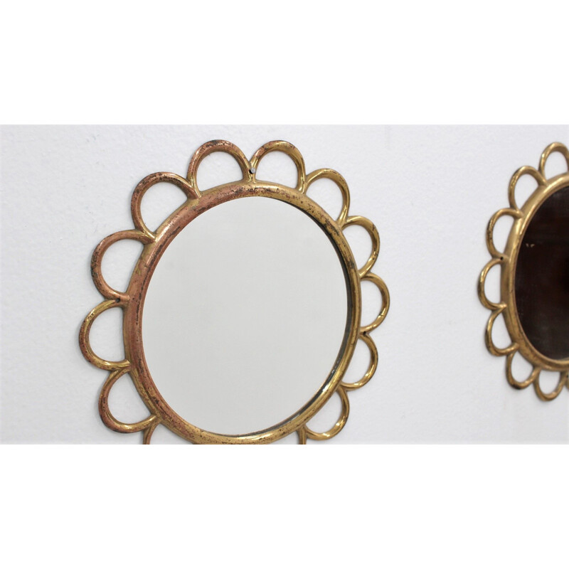 Set of 9 vintage Modular round brass wall mirror 1950s