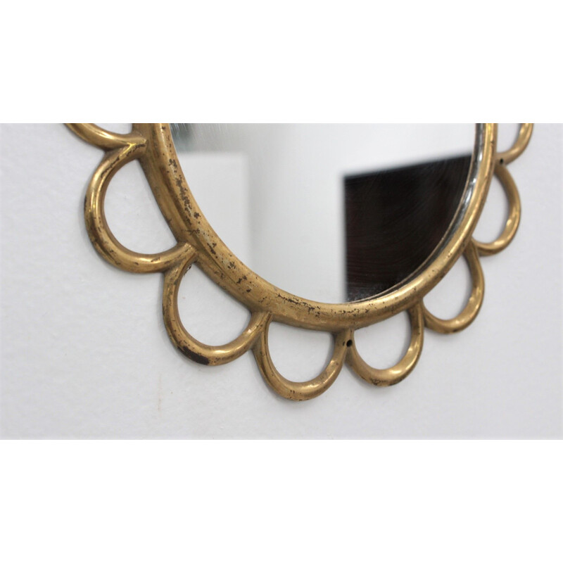 Set of 9 vintage Modular round brass wall mirror 1950s