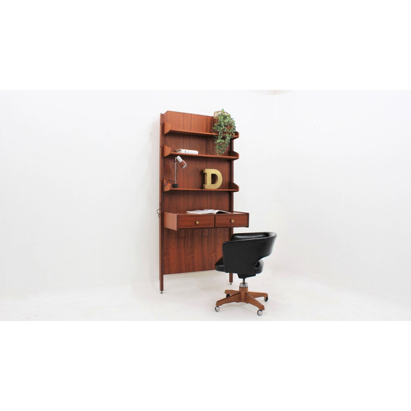 Mid century teak wall shelving desk 1950s