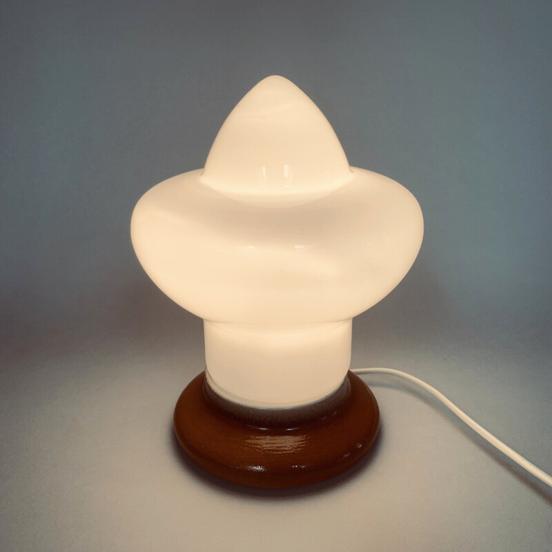 Vintage opal glass and ceramic table lamp by Ivan Jakes for Osvětlovací Sklo, Czechoslovakia 1960