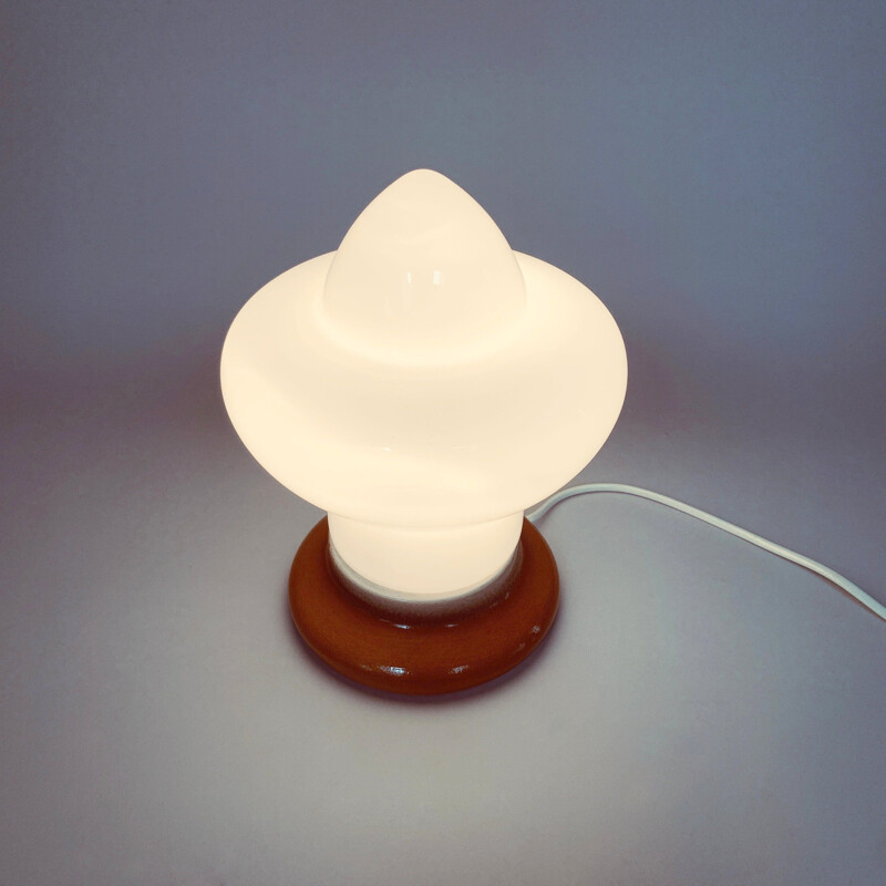 Vintage opal glass and ceramic table lamp by Ivan Jakes for Osvětlovací Sklo, Czechoslovakia 1960