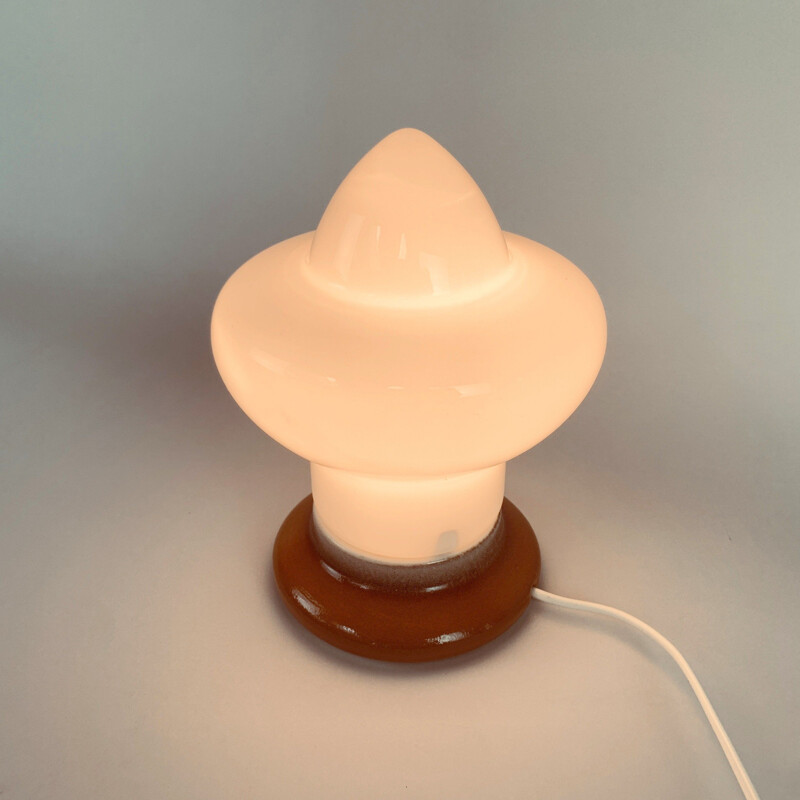 Vintage opal glass and ceramic table lamp by Ivan Jakes for Osvětlovací Sklo, Czechoslovakia 1960